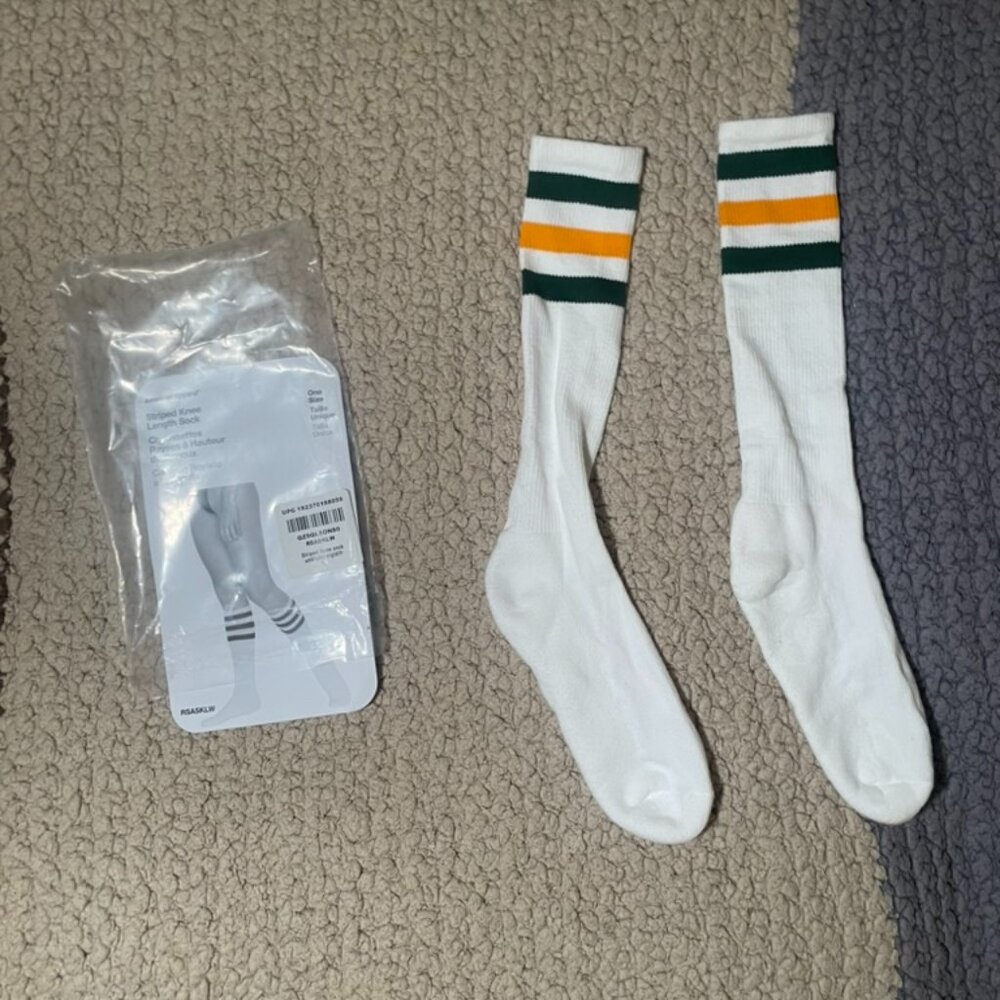 BNWT American Apparel White Socks with Green and Orange Stripes